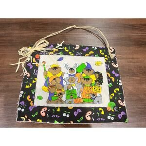 Handmade Halloween Fabric Wall Hanging Vtg Cottage Core Cat Pumpkin Need Glue